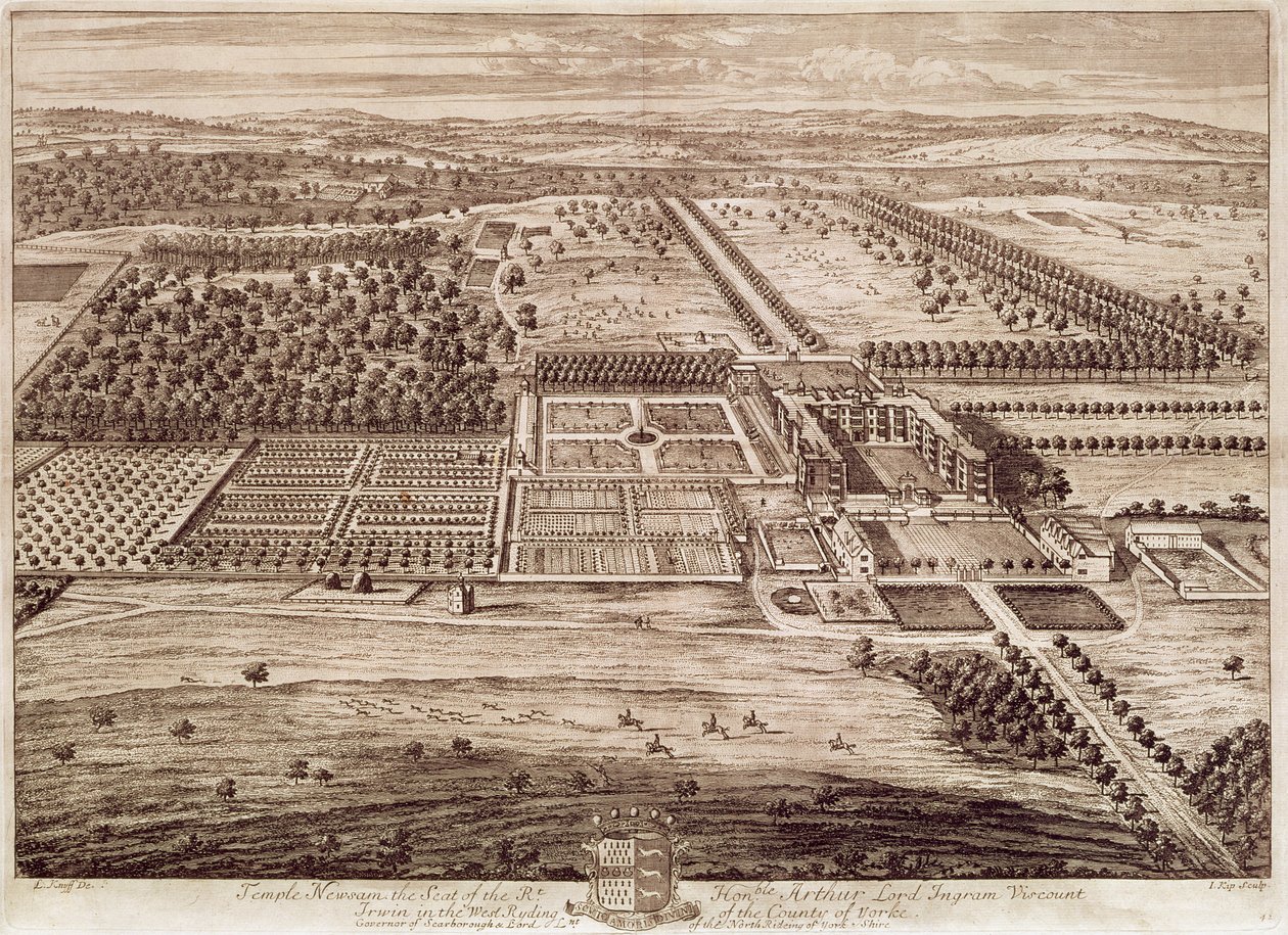 Prospekt av Temple Newsam House från öst, graverad av Jan Kip (ca 1652-1722) 1702 (gravyr) av Leonard (after) Knyff