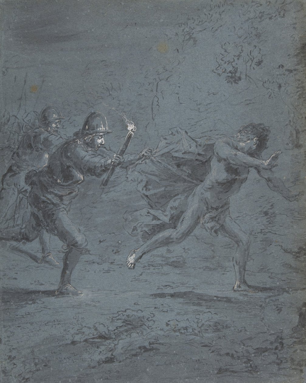 Nattscen med soldater som jagar en flykting Mark XIV, 5-52, 1611-74. av Leonard Bramer