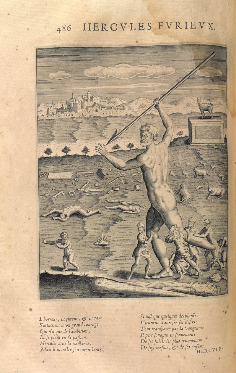 Hercules rasande, från "Les Images ou Tableaux de Platte Peinture des Deux Philostrates Sophistes Grecs", av Blaise de Vigenere (1523-96) Paris, 1615 av Leonard Gaultier