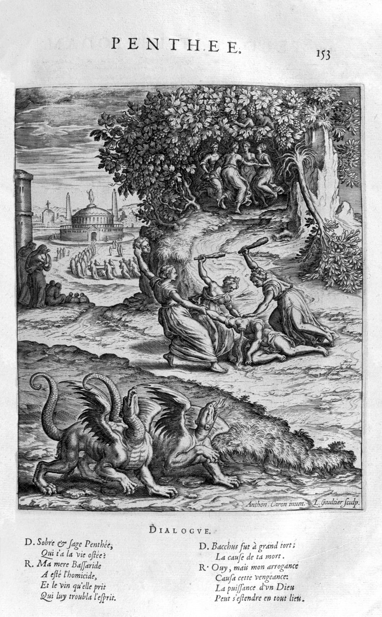 Pentheus, kung av Thebe som gör motstånd mot Dionysos av Leonard Gaultier
