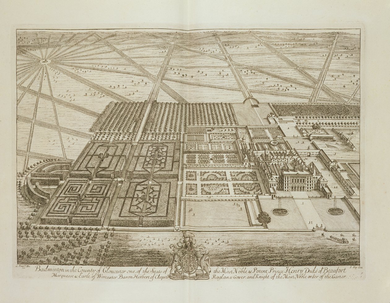 Badmintonhus i grevskapet Gloucester, graverad av Johannes Kip (ca 1652-1722) (se även 192765) av Leonard Knyff