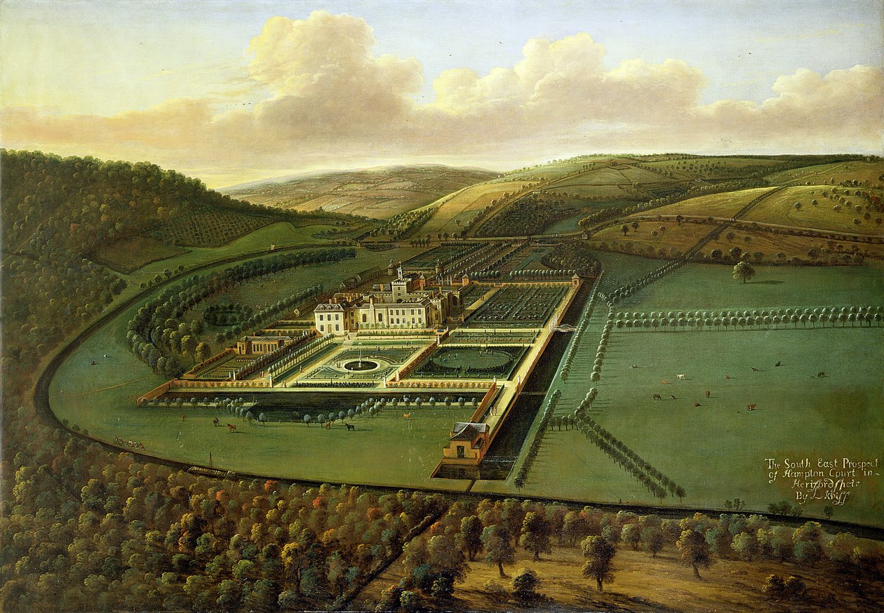 The Southeast Prospect of Hampton Court, Herefordshire, c.1699 av Leonard Knyff