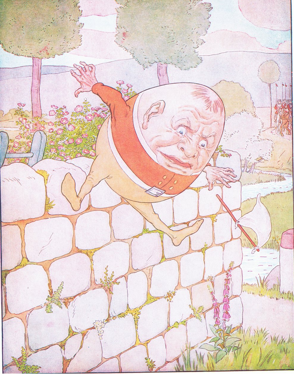 Humpty Dumpty hade en fantastisk höst (färg litho) av Leonard Leslie Brooke