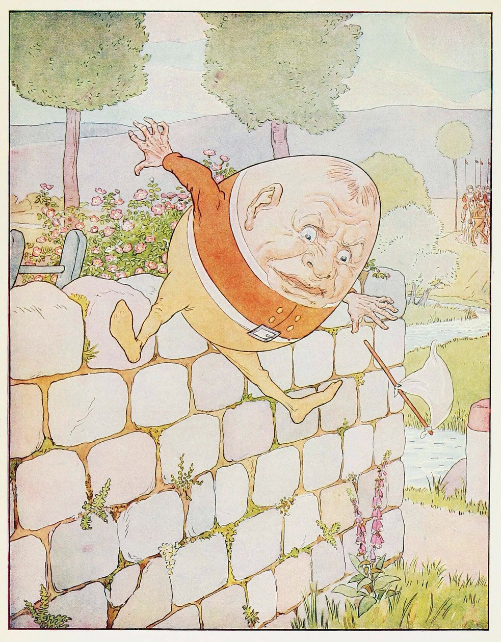 Humpty Dumpty hade en fantastisk höst, från A Nursery Rhyme Picture Book, pub. 1914. av Leonard Leslie Brooke