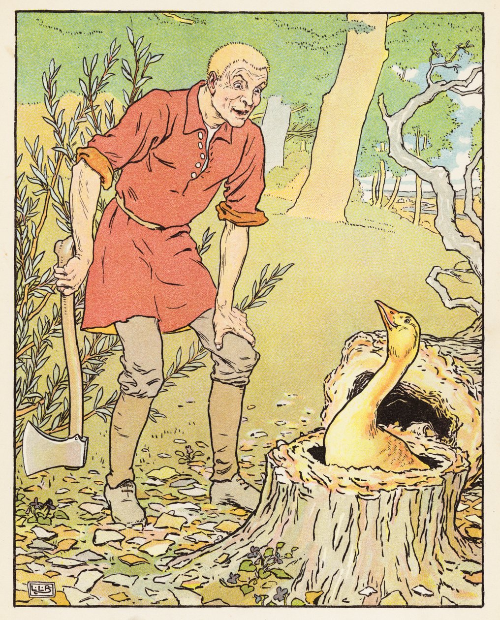 Den gyllene gåsen (färglitografi) av Leonard Leslie Brooke