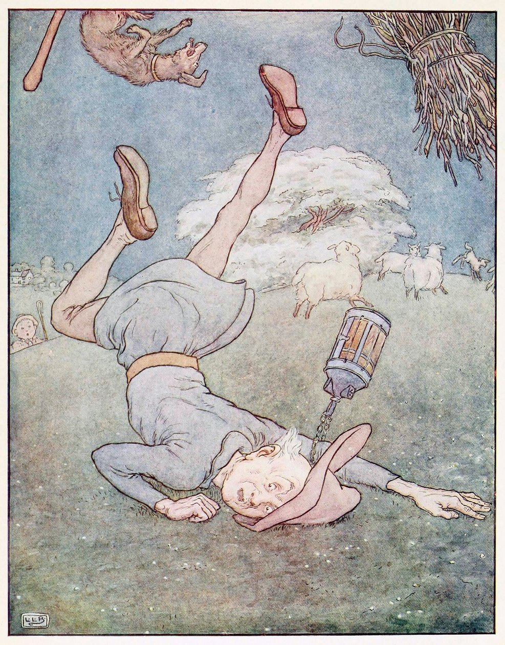 Mannen i månen kom fallande, från A Nursery Rhyme Picture Book, pub. 1914. av Leonard Leslie Brooke