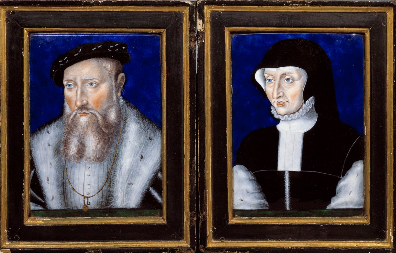Porträtt av Claude de Lorraine (1496-1550), hertig av Guise och Antoinette av Bourbon Vendome (1494-1583), hans hustru Emalj målad av Leonard Limosin (1505-1577) 1550 ca. Sol. 0,25x0,2 m Ecouen, Musee national de la renaissance av Leonard Limosin