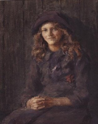 Ung flicka i en lila hatt, ca 1918 (akvarell) av Leonard Skeats