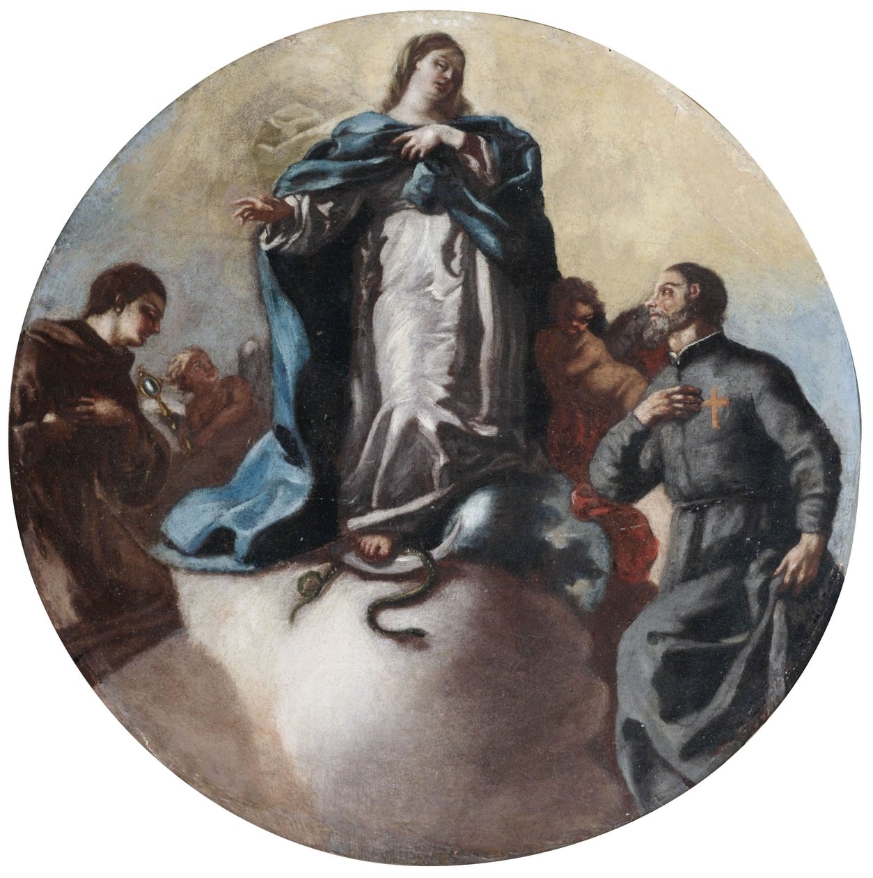 The Immaculate Virgin with Saint Anthony and Saint Camillo of Lellis av Leonardo Antonio Olivieri