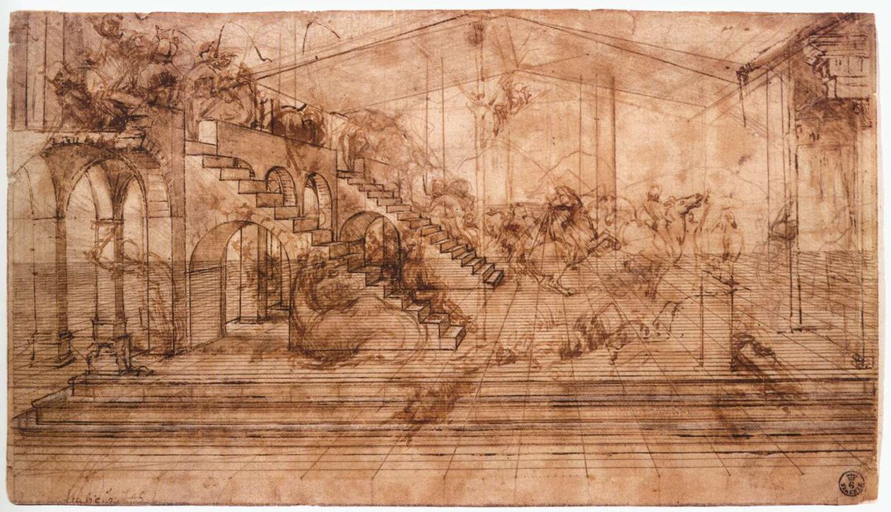  Perspectival study of The Adoration of the Magi Description 	  LEONARDO da Vinci Perspectival study of the Adoration of the Magi av Leonardo da Vinci