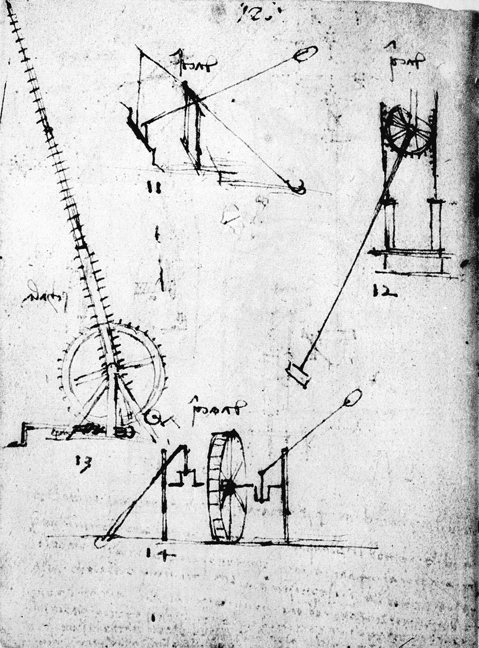 En sida från Codex Forster, 1480-1494 av Leonardo da Vinci