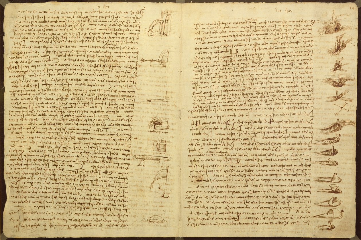 En sida från Codex Leicester, 1508-12 (sepia bläck på linnepapper) av Leonardo da Vinci