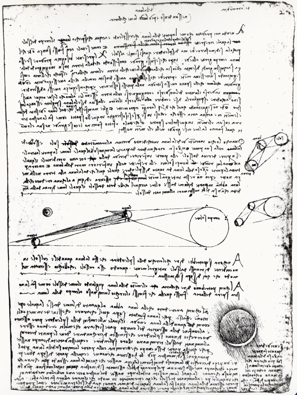 Astronomiska diagram, fol. 2r från Codex Leicester, 1508-1512 av Leonardo da Vinci