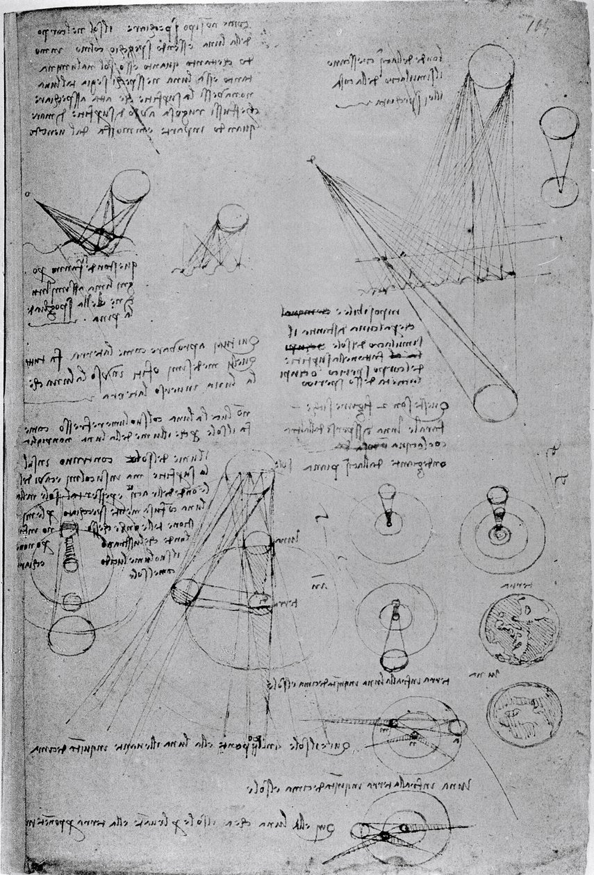 Astronomiska diagram från Codex Leicester, 1508-12 av Leonardo da Vinci