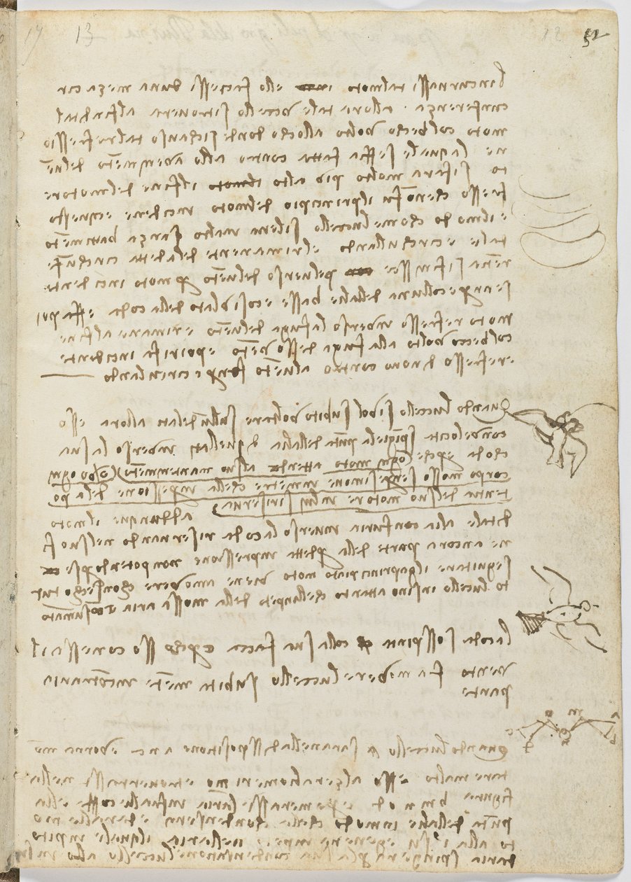 Fåglars flygkod, c. 1505-06, pappersmanuskript, cc. 18, blad 12 recto av Leonardo da Vinci