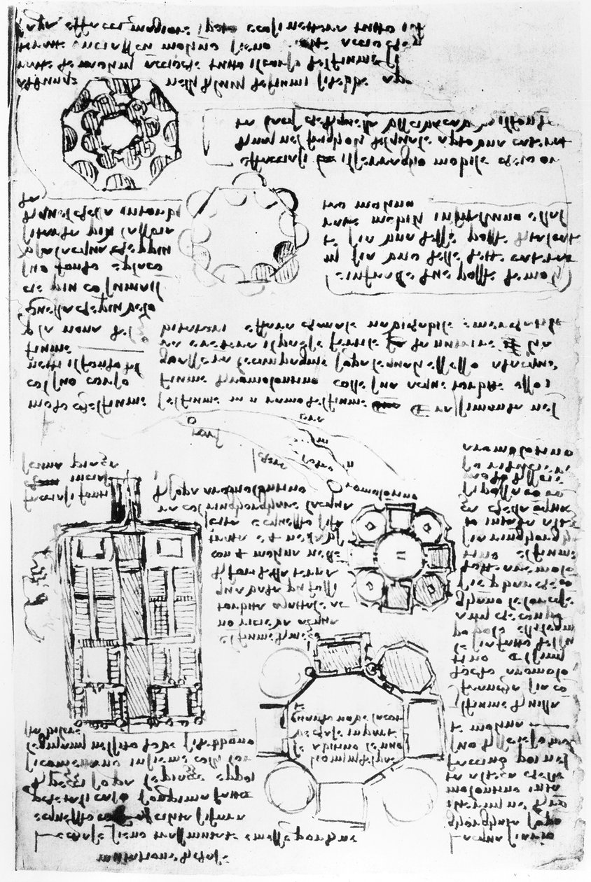 Design för ett palats och en park (Romorantin), fol. 270v från Codex Arundel, c.1517-18 av Leonardo da Vinci