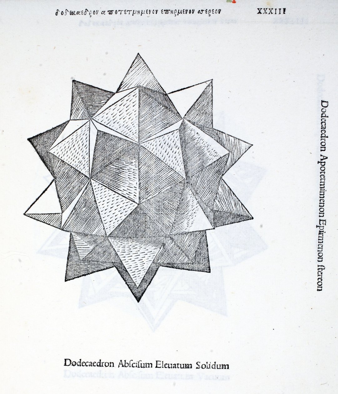 Dodecaedron abscisum elevatum solidum, illustration från "Divina Proportione" av Luca Pacioli (ca 1445-1517), ursprungligen publicerad. Venedig, 1509 av Leonardo da Vinci