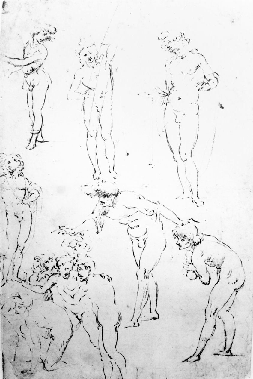 Figural Studies for the Adoration of the Magi, c.1481 (penna och bläck på papper) av Leonardo da Vinci