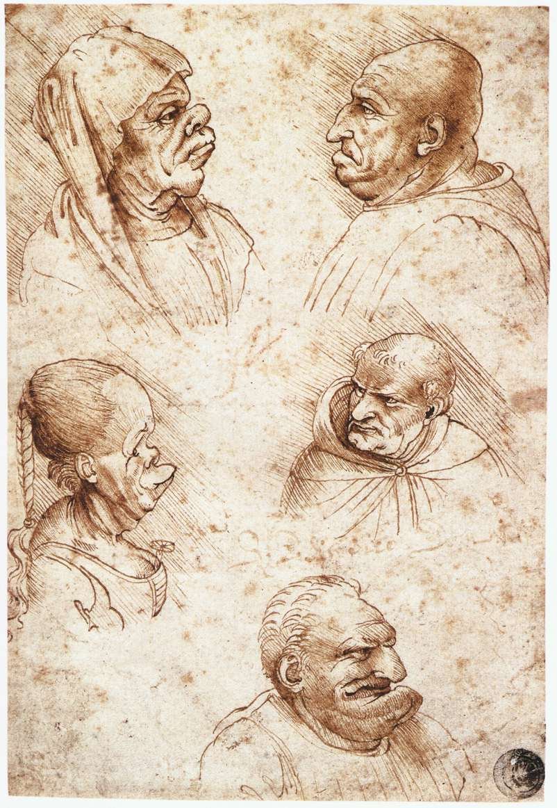 Five caricature heads av Leonardo da Vinci