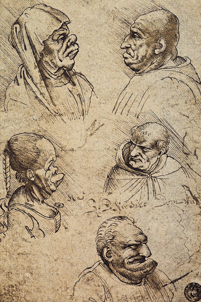 Fem groteska huvuden, teckning av Leonardo da Vinci. Gallerie dellAccademia, Venedig av Leonardo da Vinci