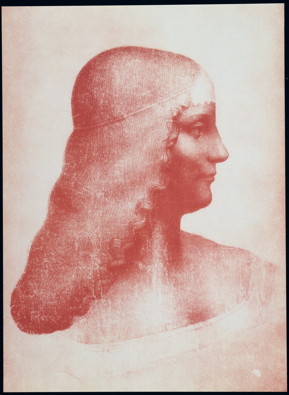 Chef för en kvinna i profil (röd krita på papper) av Leonardo da Vinci