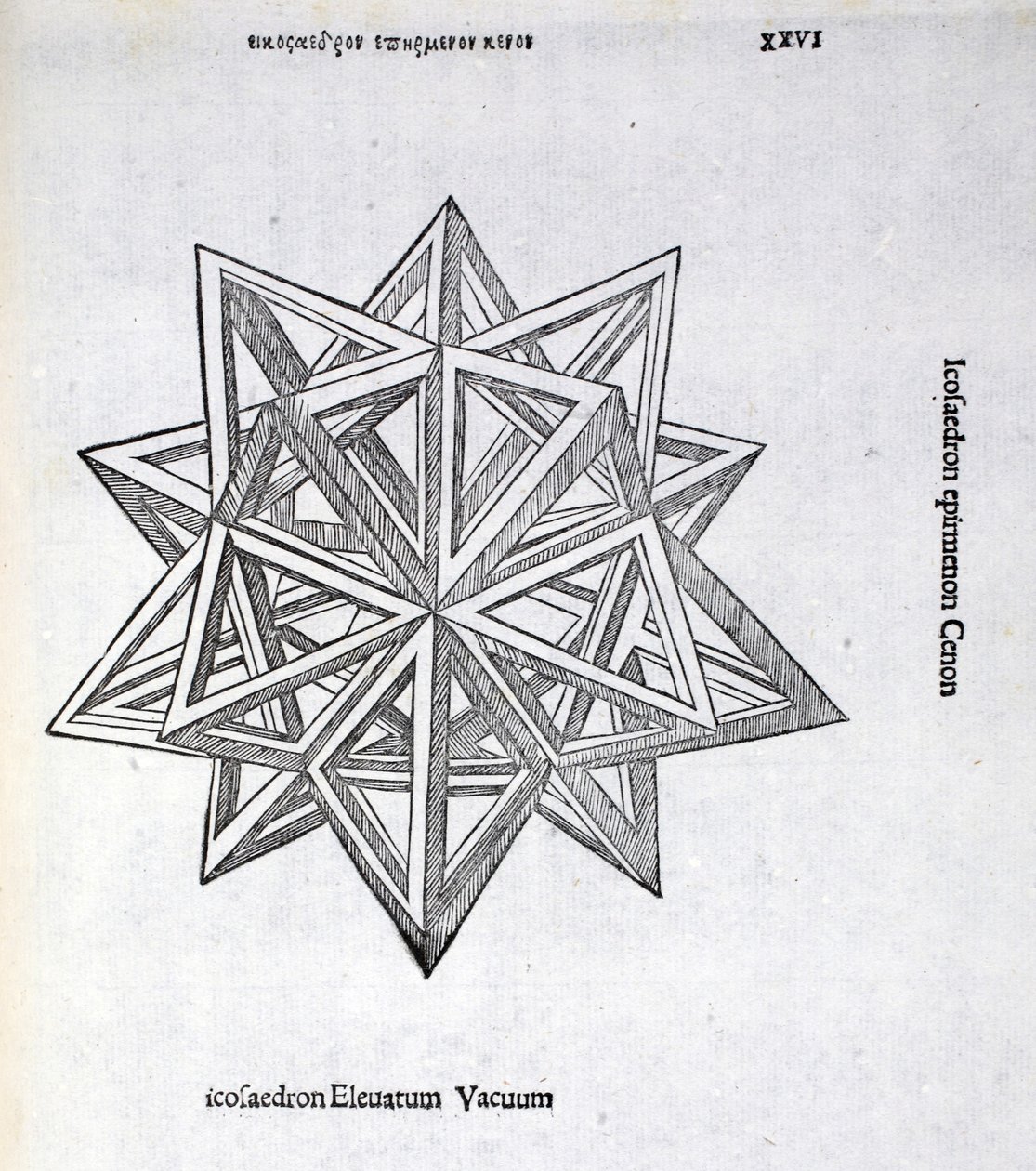 Icosaedron elevatum vacuum, illustration från "Divina Proportione" av Luca Pacioli (ca 1445-1517), ursprungligen publicerad. Venedig, 1509 av Leonardo da Vinci