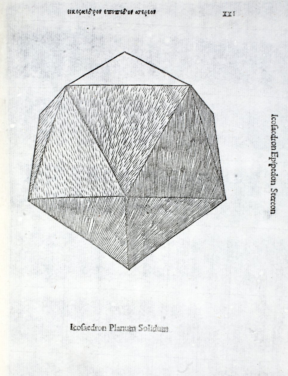 Icosaedron planum solidum, illustration från "Divina Proportione" av Luca Pacioli (ca 1445-1517), ursprungligen publicerad. Venedig, 1509 av Leonardo da Vinci