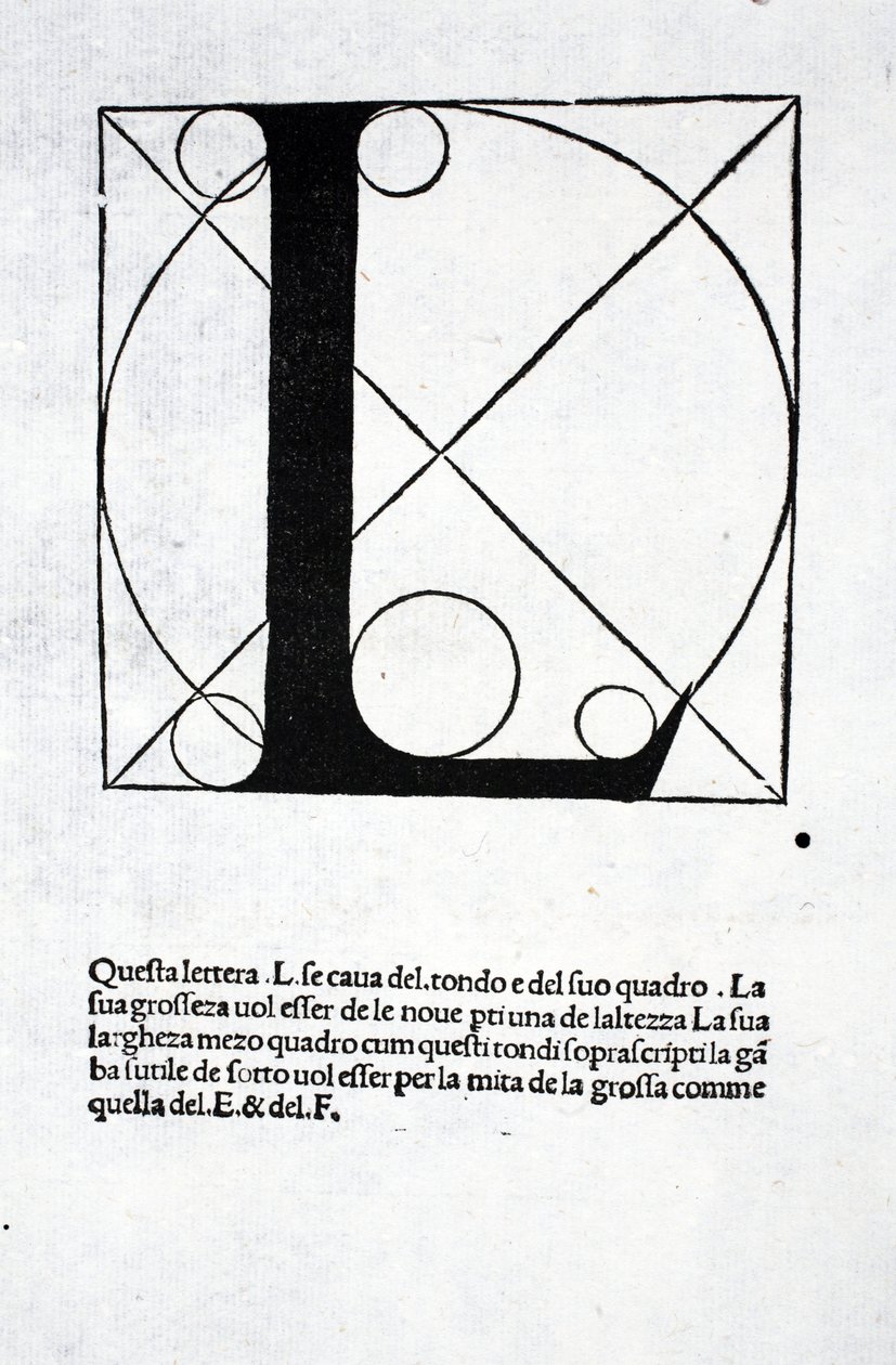 L, illustration från "Divina Proportione" av Luca Pacioli (ca 1445-1517), ursprungligen publicerad i. Venedig, 1509 av Leonardo da Vinci