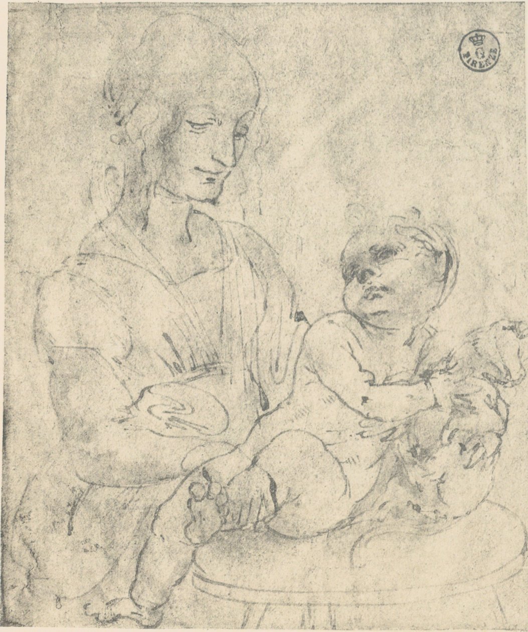 Jungfrun och barnet strök en kattunge, teckning av Leonardo da Vinci i Uffizi -galleriet av Leonardo da Vinci