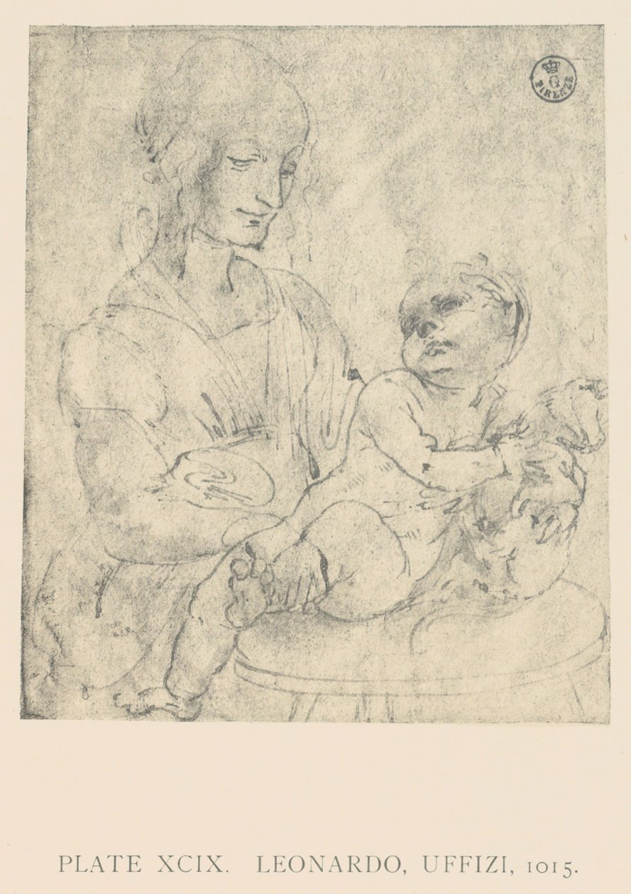 Jungfrun och barnet smeker en kattunge, teckning av Leonardo da Vinci förvarad i Uffizi -galleriet (framsidan ligger under inventeringsnummer 421 E r.), Är en del av en serie verk av konstnären på detta tema av Leonardo da Vinci