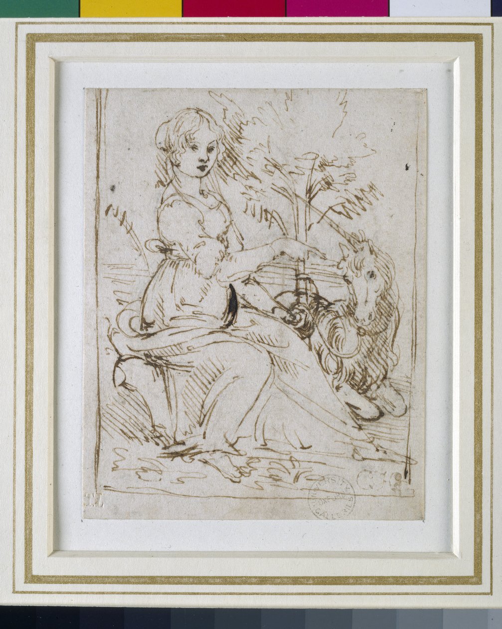 Dam med en enhörning, ca 1480 (penna och mörkbrunt bläck) av Leonardo da Vinci
