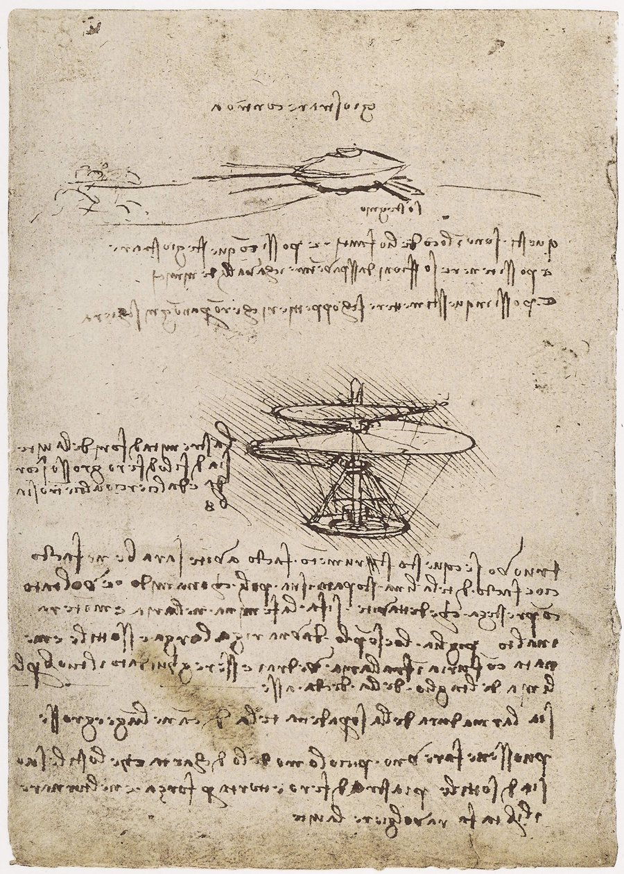MS B 2173 fol. 83v Studier av en luftskruv, 1488-90 (penna och bläck på papper) (se även 162317) av Leonardo da Vinci