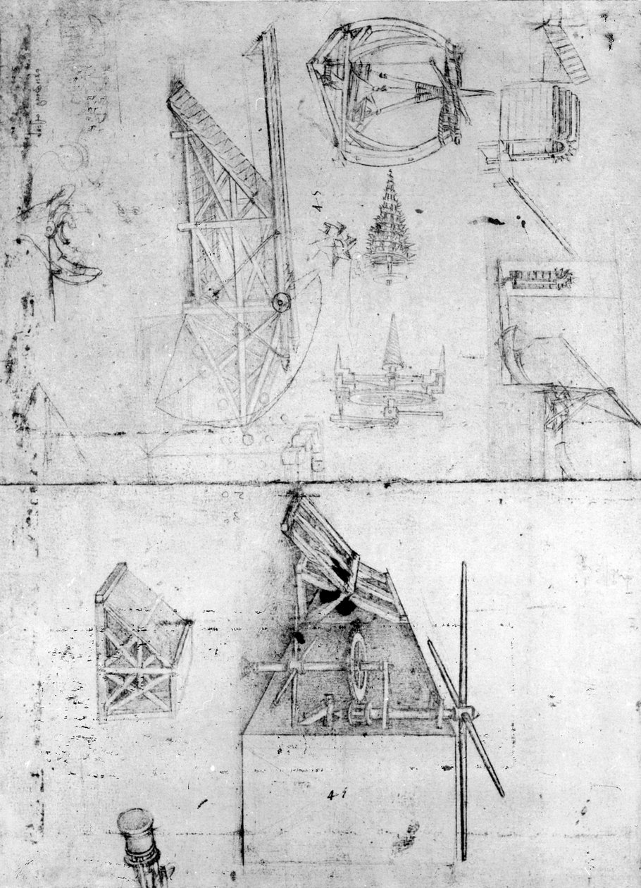 Maskinkonstruktioner, fol. 394v (penna och bläck på papper) av Leonardo da Vinci