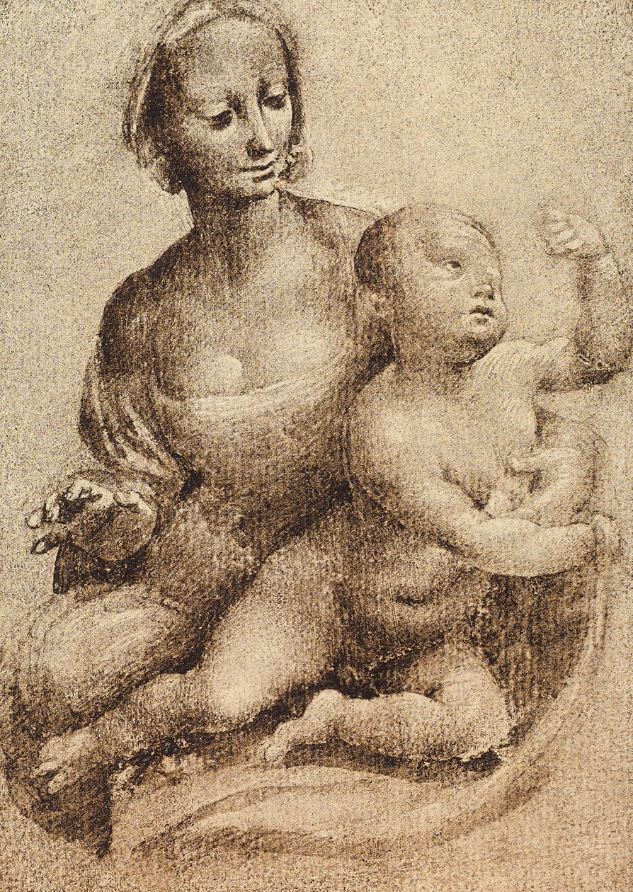 Madonna och barn, teckning av Leonardo da Vinci. Cabinet of Drawings and Prints, Uffizi Gallery, Florens av Leonardo da Vinci