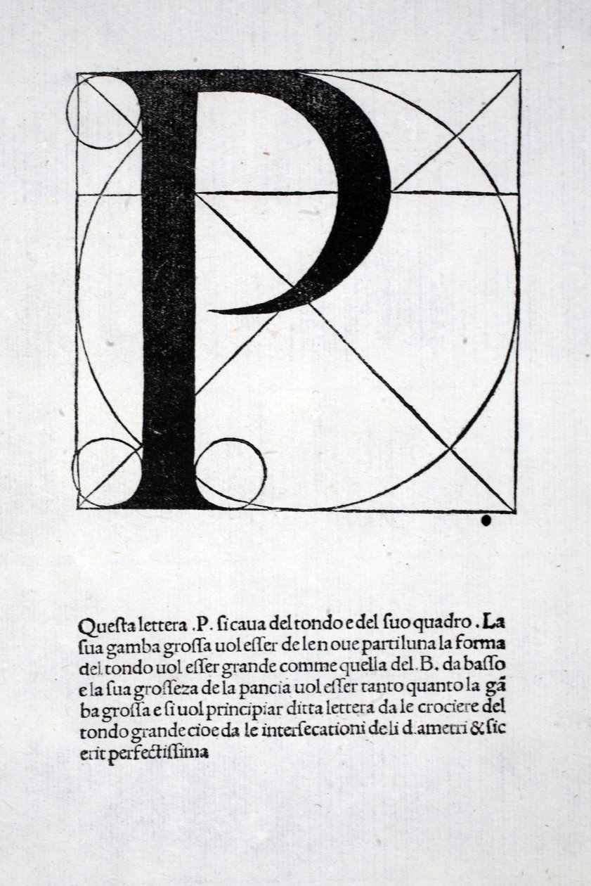P, illustration från "Divina Proportione" av Luca Pacioli (c.1445-1517), ursprungligen pub. Venedig, 1509 av Leonardo da Vinci