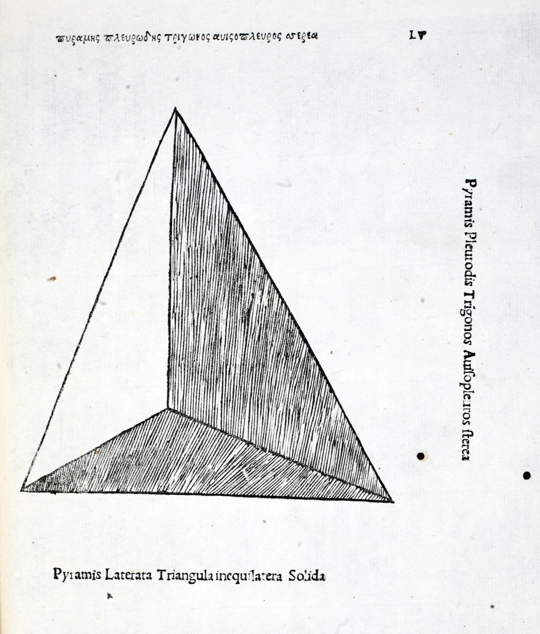 Lateral pyramid av solida liksidiga trianglar, illustration från "gudomlig proportion" av Luca Pacioli (c.1445-1517), ursprungligen pub. Venedig, 1509 av Leonardo da Vinci