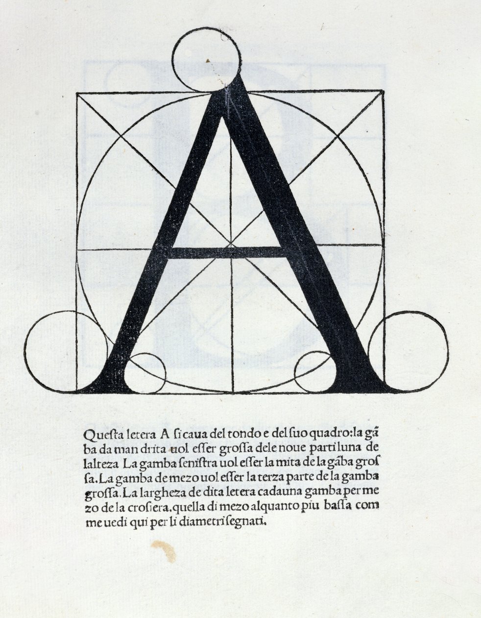 Res 4720 Bokstaven "A", illustration till "De Divina Proportione" av Luca Pacioli (1445-1517), 1509 (litografi) av Leonardo da Vinci