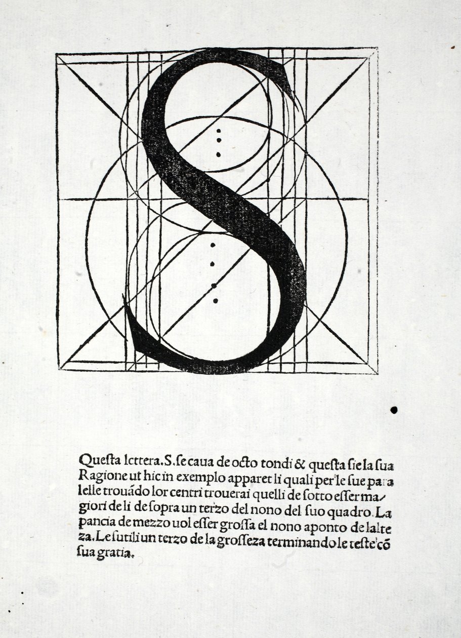 S, illustration från "Divina Proportione" av Luca Pacioli (ca 1445-1517), ursprungligen publicerad i. Venedig, 1509 av Leonardo da Vinci