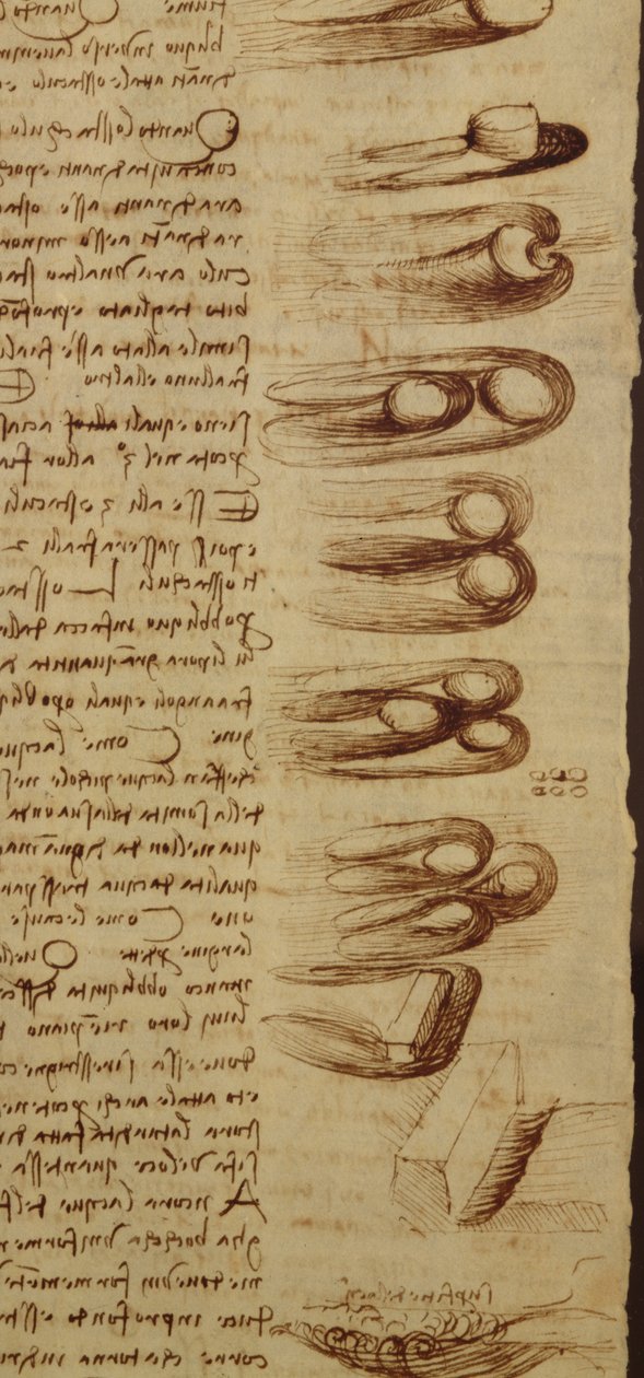 Vetenskapliga diagram, från Codex Leicester, 1508-12 sepia bläck på linnepappersdetalj av 240120 av Leonardo da Vinci