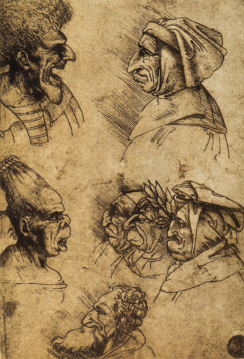 Sju groteska huvuden; teckning av Leonardo da Vinci. Gallerie dellAccademia, Venedig av Leonardo da Vinci
