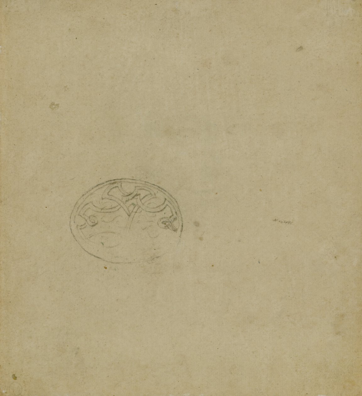 Skiss av prydnadsmotiv inom oval, ca. 1483-1485? (penna och bläck på ljust ockra papper) av Leonardo da Vinci