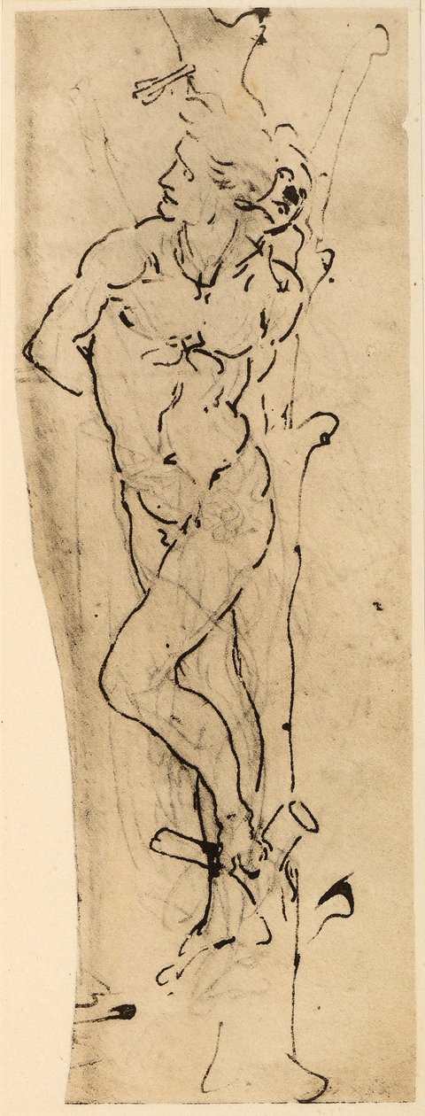 S:t Sebastian; silverspetsteckning på vitt papper av Leonardo da Vinci. Kunsthalle, Rum för tryck och teckningar, Hamburg. av Leonardo da Vinci