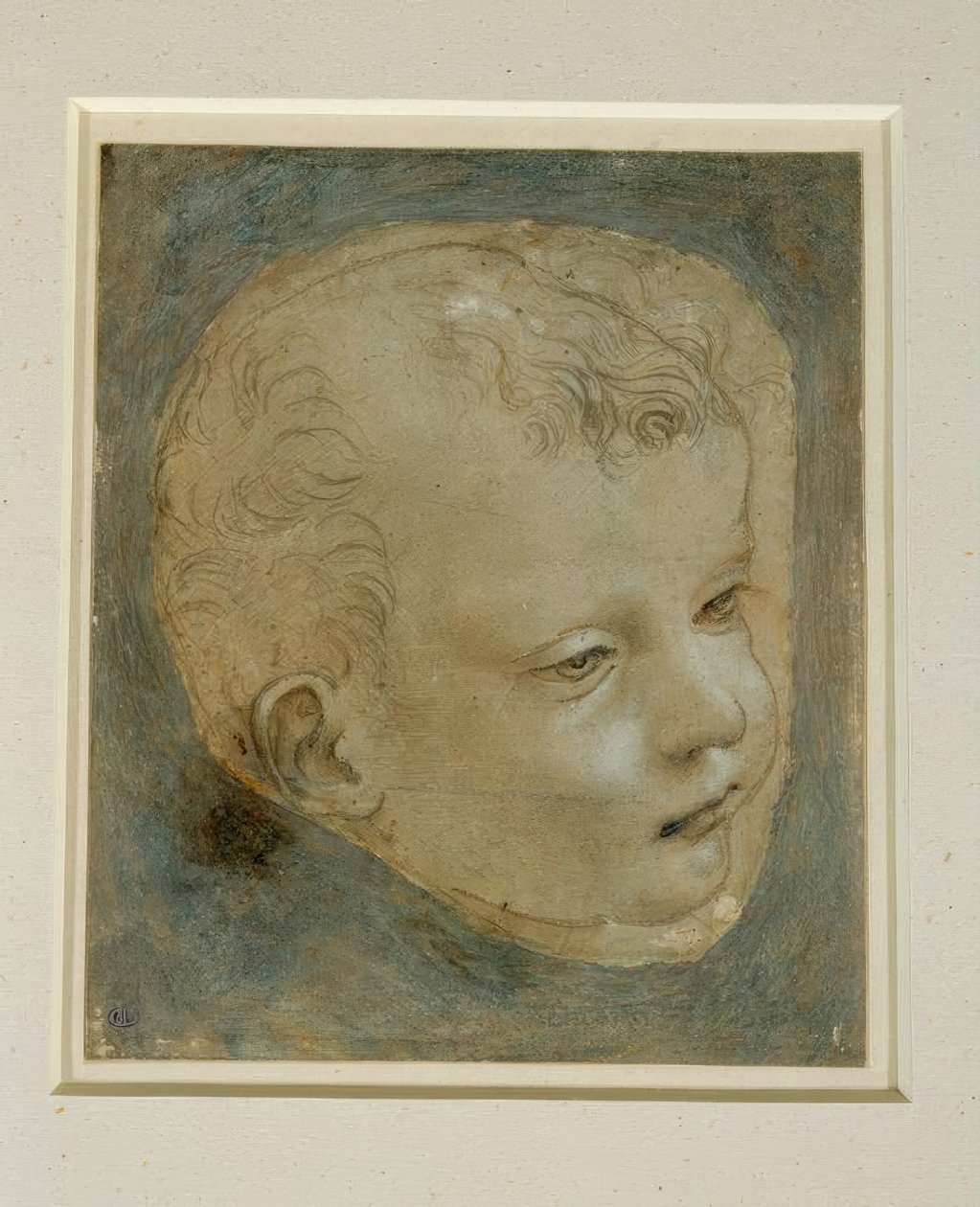 Studiehuvud för en pojke i trekvartsprofil till höger av Leonardo da Vinci