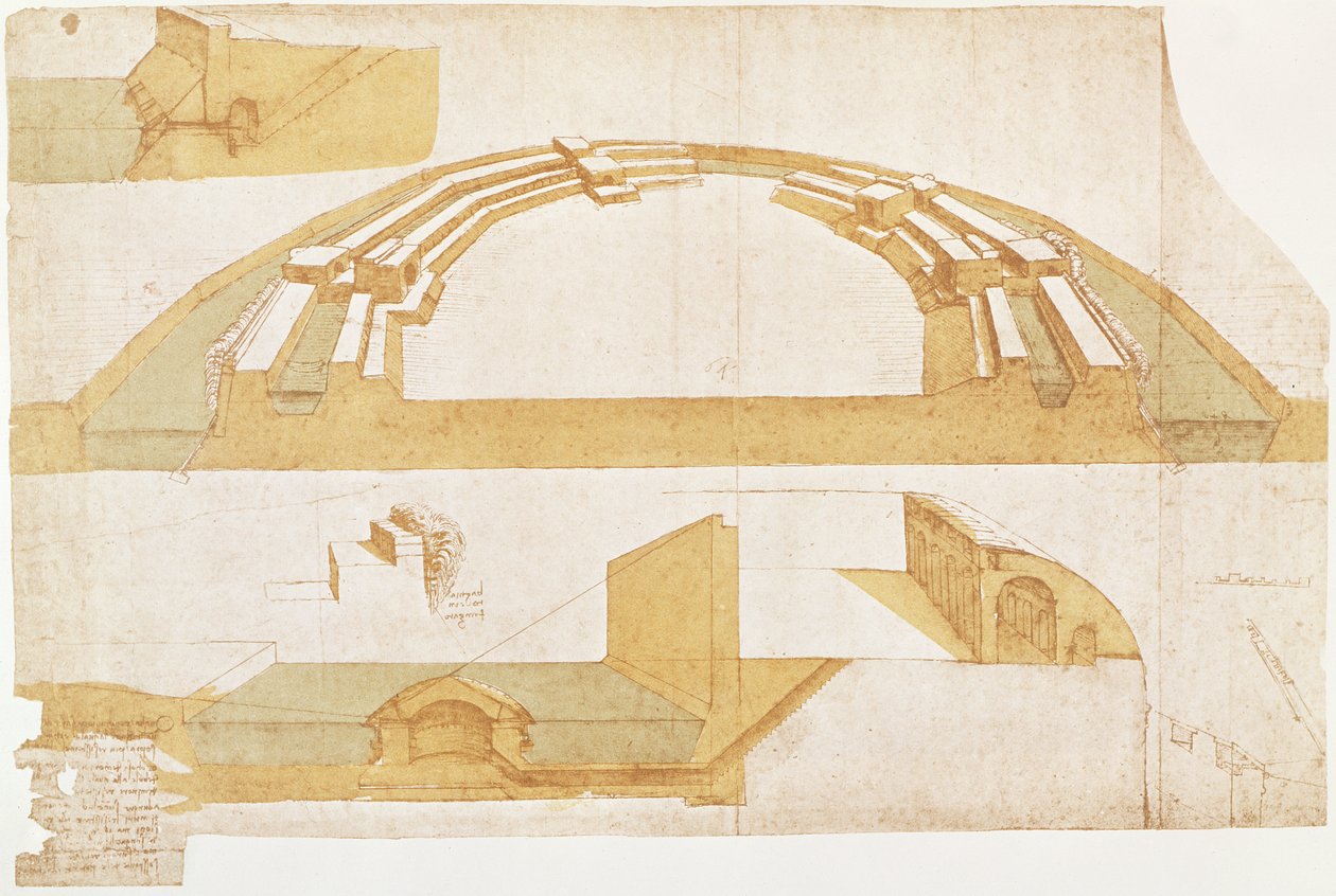 Studie för en fästning på en polygonal grundplan med en dubbelgrav, fol. 116r från Codex Atlanticus, 1504-8 (penna och indiskt bläck på papper) av Leonardo da Vinci