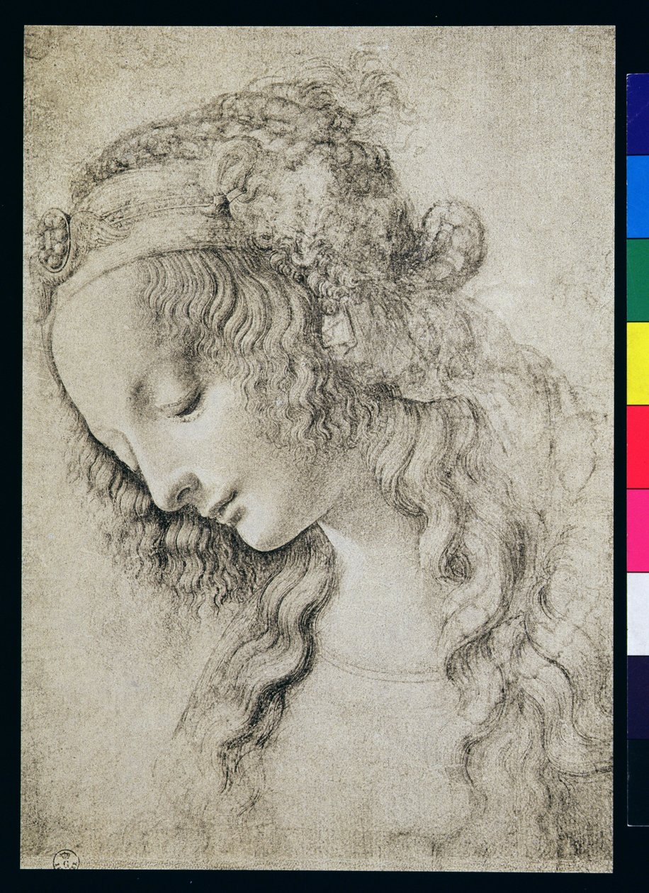 Studie för Maria Magdalenas huvud (kol på papper) av Leonardo da Vinci