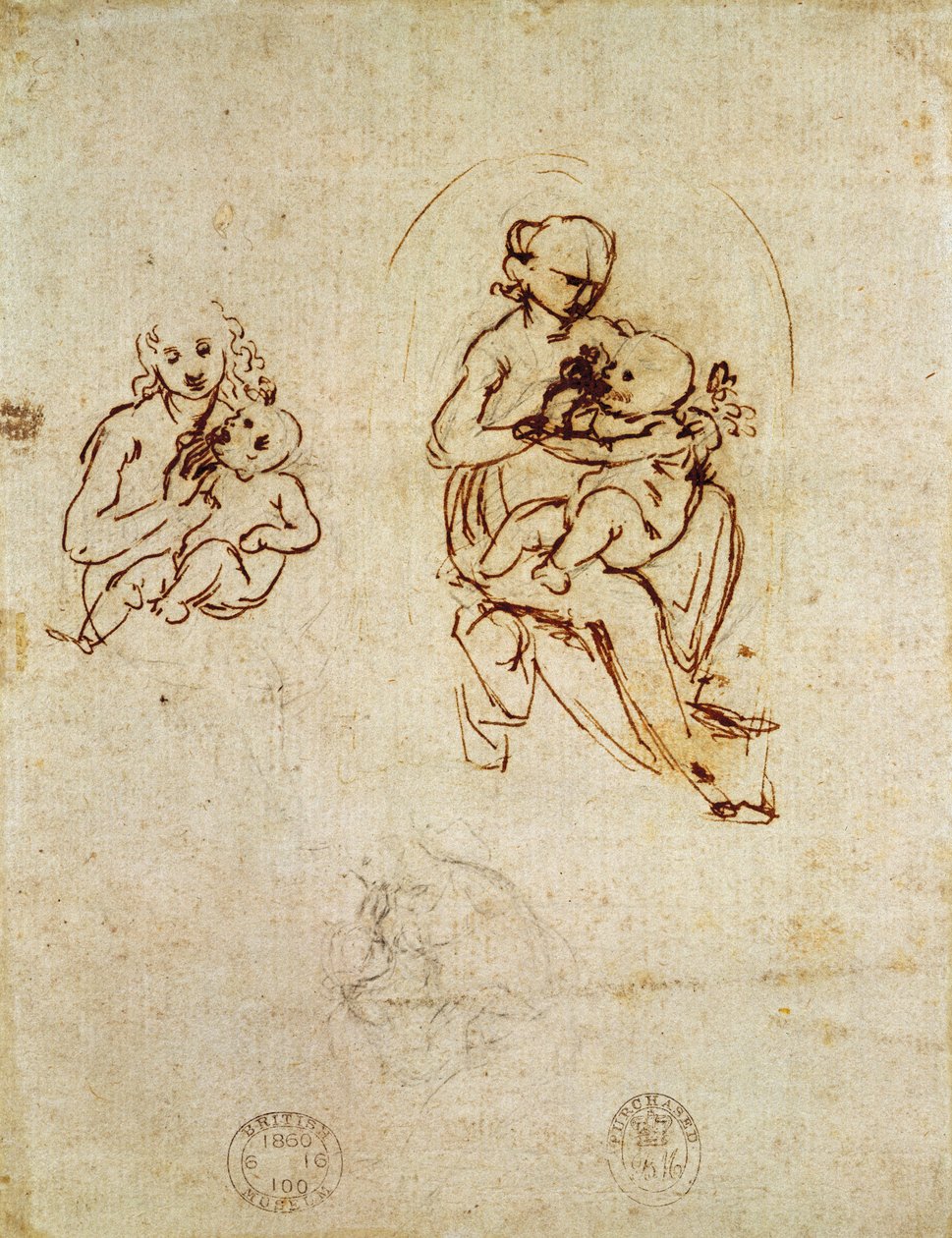 Study for the Virgin and Child, c.1478-1480 (bläck och penna på papper) av Leonardo da Vinci