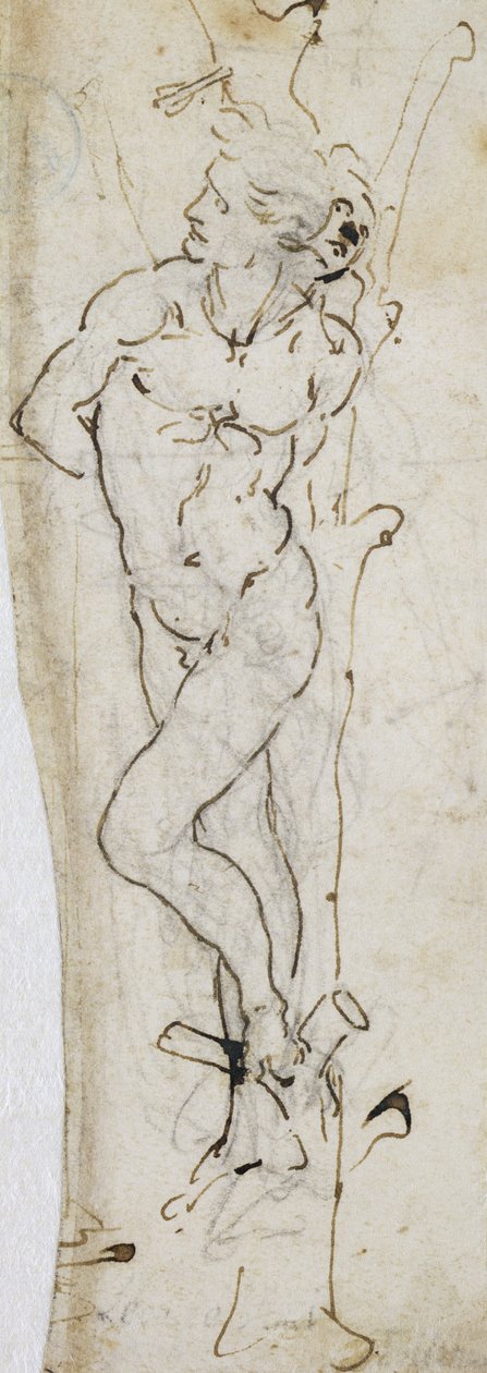 Studie av St. Sebastian, 1480-81 (penna och bläck över penna på papper) av Leonardo da Vinci