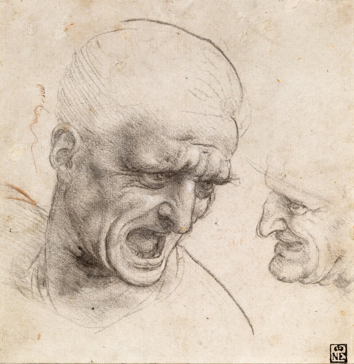 Study of Two Warriors Heads for the Battle of Anghiari av Leonardo da Vinci