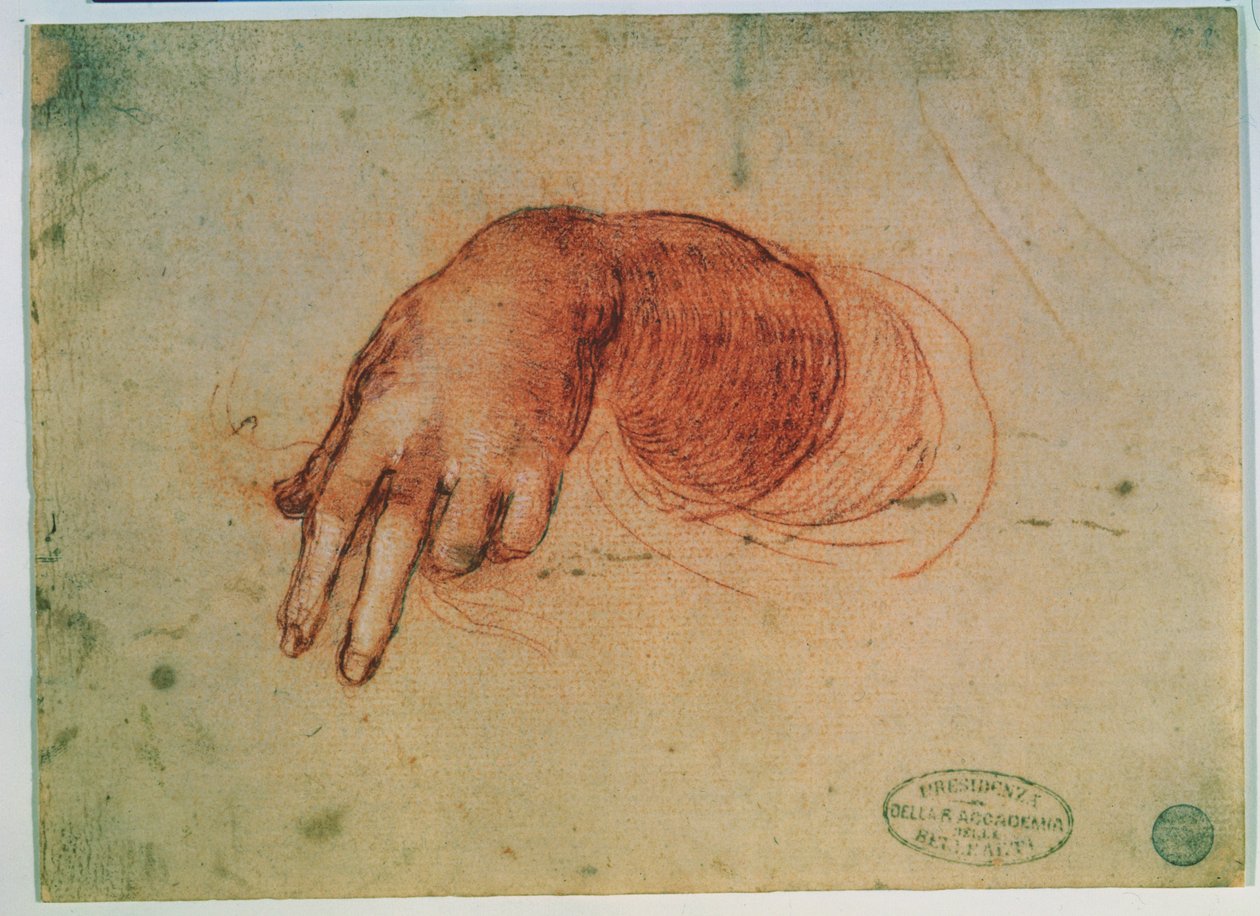 Studie av en hand (rödkrita på papper) av Leonardo da Vinci