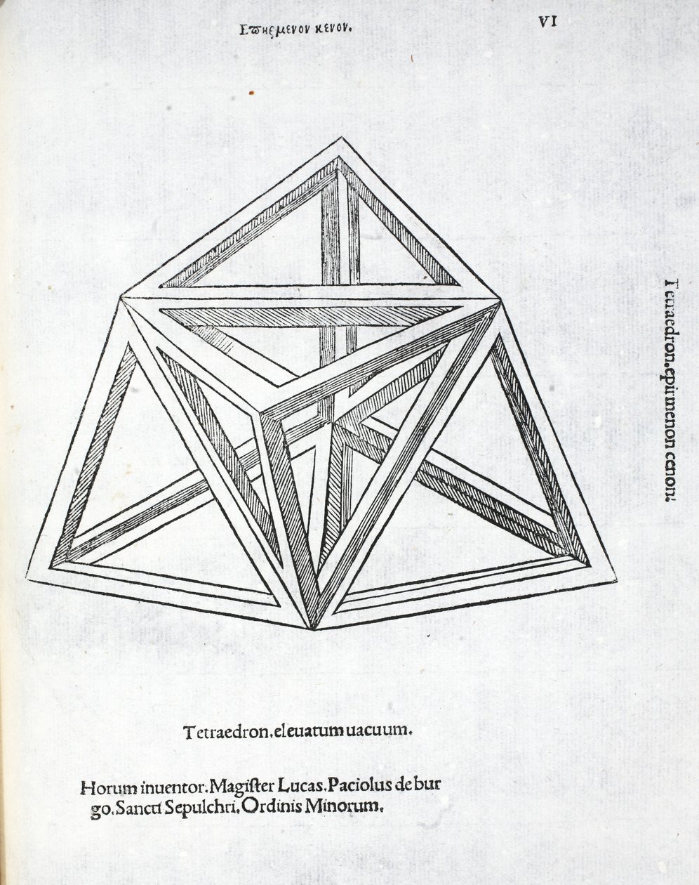 Tetraedron elevatum vacuum, illustration från "Divina Proportione" av Luca Pacioli (ca 1445-1517), ursprungligen publicerad. Venedig, 1509 av Leonardo da Vinci